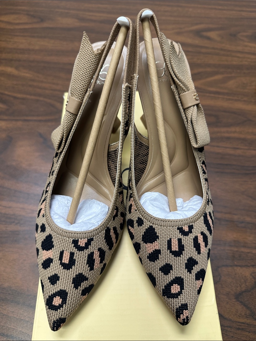 Leopard Print Pointed Toe Slingbacks - Beige